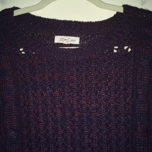 JJ Basics Cable-Knit Open Weave 3/4 Sleeve Sweater in Purple-Size Small - Picture 2 of 8
